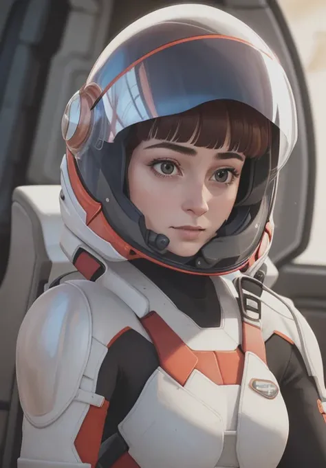 (white saint girl :1.5),(big  breasts:1.5), ,(shiny black hair:1.3),(bangs:1.2),(white battle uniform with red big star:1.5),(beautiful shiny face skin:1.5),( shiny medium hair:1.3),(thick lip:1.3),(on mars flat :1.5)