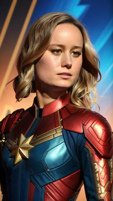 analog style, skin details, high detailed skin texture, ((photorealistic), film grain), 8k hdr, ultra realistic, film photography, dslr, poster, action scene , tropical island, romantic, Brie Larson as captain marvel, (detailed skin,detailed eyes:1.3), masterpiece, intense , ambient light, Vivid color of field, High contrast, hyper realism, intricate detailed photorealistic, portrait photograph, trending, award winning photography, vivid colors, ultrahd, hdr shot, dramatic composition, vibrant colors, sharp details, <lora:brieLarson_v10:0.8>,