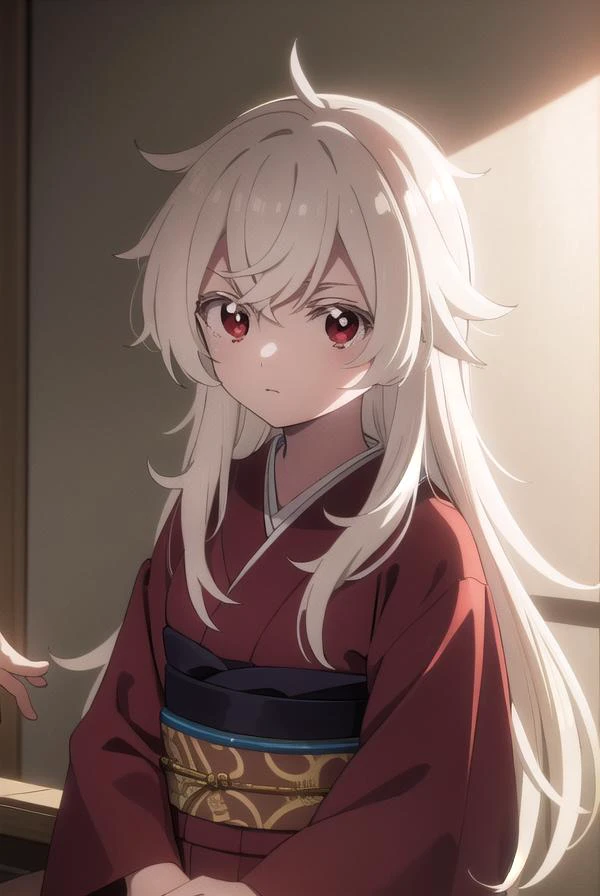 summertimehaine, <lora:summertime haine s1-lora-nochekaiser:1>,
haine, long hair, bangs, (red eyes:1.3), white hair,
BREAK japanese clothes, kimono, red kimono,
BREAK indoors,
BREAK looking at viewer,
BREAK <lyco:GoodHands-beta2:1>, (masterpiece:1.2), best quality, high resolution, unity 8k wallpaper, (illustration:0.8), (beautiful detailed eyes:1.6), extremely detailed face, perfect lighting, extremely detailed CG, (perfect hands, perfect anatomy),