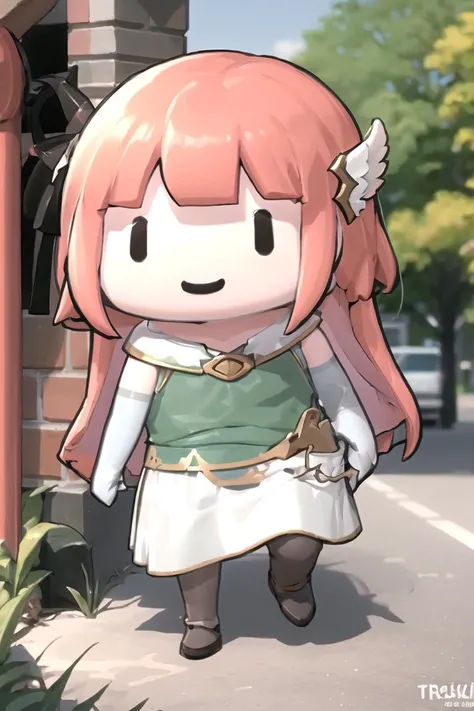 (masterpiece, best quality:1.2), smile, chibi, solo, female, priscilla fe, wing hair ornament, green shirt, white skirt, white elbow gloves, <lora:Priscilla_FE:0.8>, <lora:style_walfie:1.1>