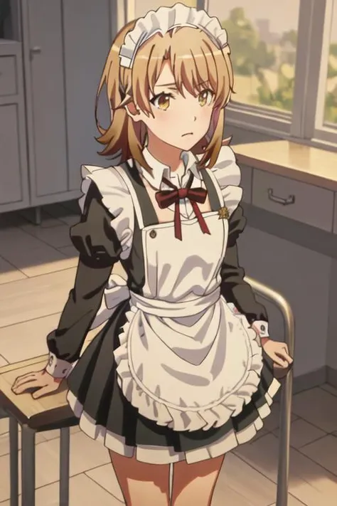 best quality, masterpiece, highres, solo, {maid:1.40}, {long maid dress:1.15}, {isshiki_iroha_yahariorenoseishunlovecomewamachigatteiru:1.15}, brown_hair, short_hair, blazer, brown_eyes