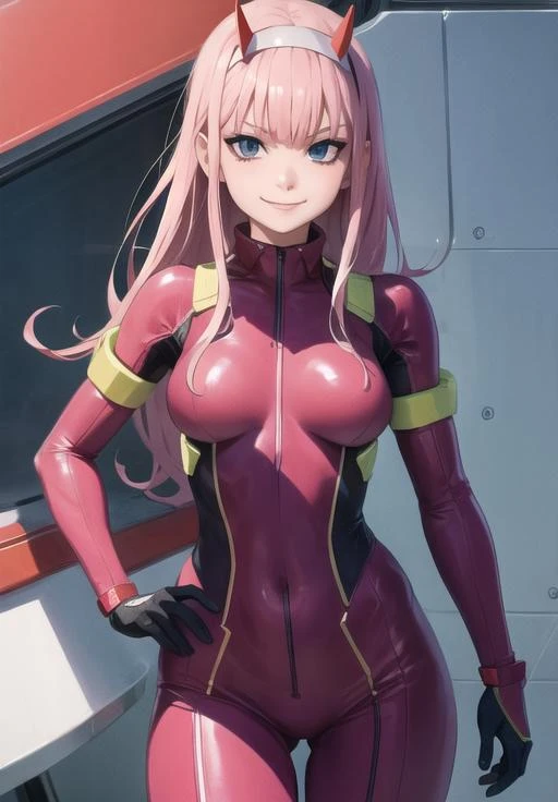 (Photo:1.3), highdetail, <lora:Zero_Two_Darling:0.8>, Zero_Two_Darling, smirk, bodysuit, (masterpiece, best quality, detailed:1.3)