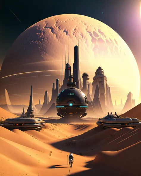 a futuristic city in the desert with a sunset  , Beeple, cinema 4 d, digital art, computer art