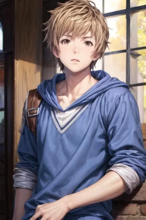 masterpiece, best quality, high quality, 1boy, solo, male focus, looking at viewer, upper body, <lora:gran:0.84>, gran, brown hair, brown eyes, , school uniform