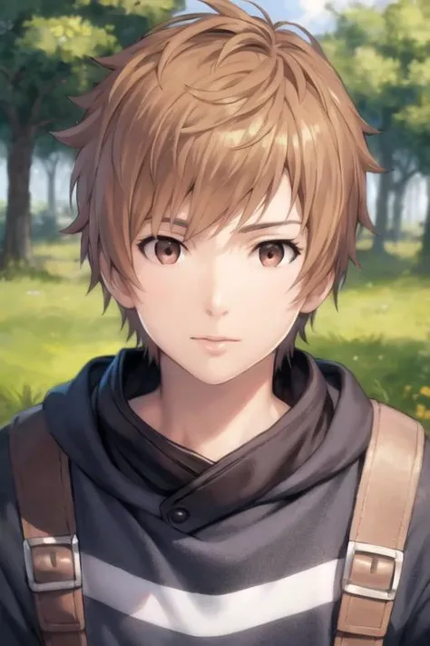 masterpiece, best quality, high quality, 1boy, solo, male focus, looking at viewer, upper body, <lora:gran:0.70>, gran, brown hair, brown eyes, realistic, gakuran
