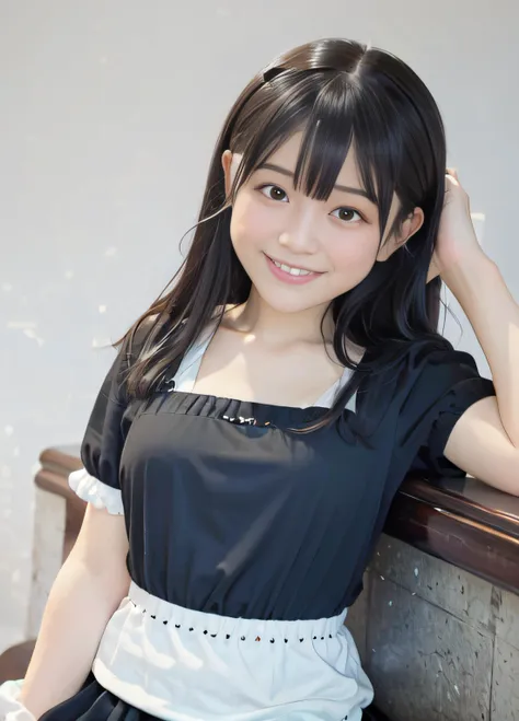 (SFW,8k, RAW photo, best quality, masterpiece:1.2),(realistic, photo-realistic:1.37)simple background, black hair,Abeyu-1300-2900, upper body,(((smiling,maid outfit))),facial close-up  <hypernet:Abeyu-1300-2900:1>