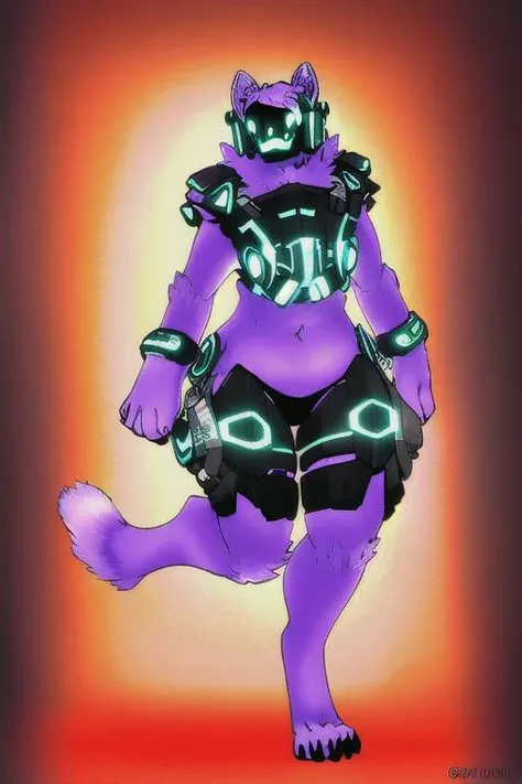 (detailed flurry fur), (furry, anthro:1.2), solo, female, (intense expression:1.2), mamagen armor, rainbow fur, mamagen, armor, mamagen visor <lora:Mamagen3:1>