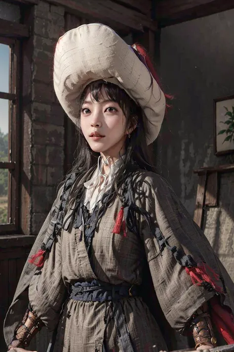 1girl dress like move The Flying Swords of Dragon Gate, masterpiece, best quality, photorealistic, fanyangli, desert, snow, linen_clothes, <lora:Han_Ye_Seul_v3:1>