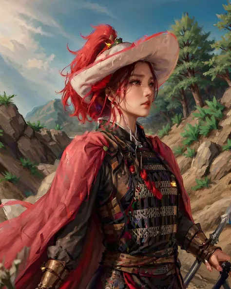1girl dress like move The Flying Swords of Dragon Gate, masterpiece, best quality, photorealistic,  fanyangli, <lora:fanyangli_v1:0.82>, forest,armor,  linen_clothes,cape, furry_coat, profile