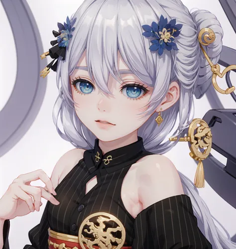 (naked:1.3)solo,(1girl),(Delicate eyes),(white background:1.3),theresa_apocalypse,dress, hair_ornament, chinese hairpin,detached_sleeves,looking at viewer,Hair bundle,detailed eyes,(detailed face),,detailed hair texture,detailed eyes texture,detailed skin texture,detailed muscle texture,real hands,detailed hands,detailed fingernails,detailed palms,rich background detail,(masterpiece),(best quality:1.0), (ultra highres:1.0),4K,4K wellpaper,detailed illustration, real light effect,detailed shadow,portrait, detailed, detailed frilled clothes, detailed beautiful skin, front face,front view,