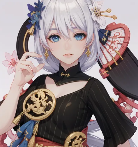 (naked:1.3)solo,(1girl),(Delicate eyes),(white background:1.3),theresa_apocalypse,dress, hair_ornament, chinese hairpin,detached_sleeves,looking at viewer,Hair bundle,detailed eyes,(detailed face),,detailed hair texture,detailed eyes texture,detailed skin texture,detailed muscle texture,real hands,detailed hands,detailed fingernails,detailed palms,rich background detail,(masterpiece),(best quality:1.0), (ultra highres:1.0),4K,4K wellpaper,detailed illustration, real light effect,detailed shadow,portrait, detailed, detailed frilled clothes, detailed beautiful skin, front face,front view,