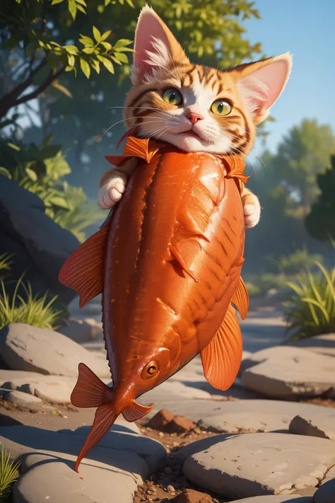 (best quality:1.4),(8K:1.4),(extremely detailed:1.4),cat eat fish,<lora:detail_slider_v4:1>,full body,