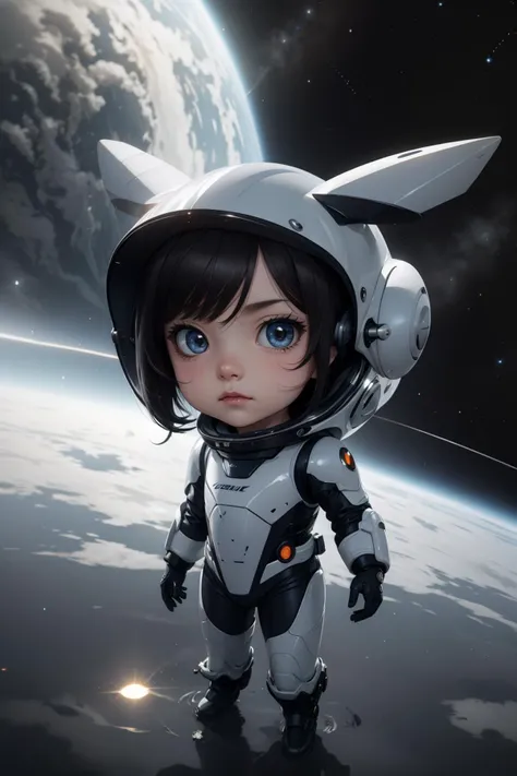 (best quality:1.4),(masterpiece:1.4),(8K:1.4),(extremely detailed:1.4),(chibi:1.4),high quality,ray tracing,streamlinerai space suit,stylized,shiny white,full of reflections,blue glowing lights,futurism,clean edges,Tinted windows,<lora:streamlinerai:0.8>,<lora:GoodHands-beta2:1>,cartoon rendering,
