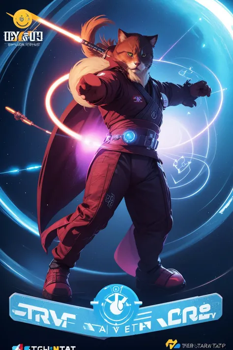 (("STAR CATS" (text logo:1.8))),<lora:Harrlogos_v2.0:1.8>,(full body),(((fat cats))),(screensaver for the "Star Wars" fat cats in Jedi costumes, holding lightsabers in their hands),predominant violet and red and blue color,hyper-detailed,hyper-realism,sharp shot,cinematic,background action-packed,