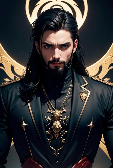 masterpiece,best quality,masterpiece,best quality,Create a striking art piece featuring an edgy male villain,adorned in a dark and stylish ensemble,with sharp features,intense eyes,and a commanding posture,exuding an aura of malevolence and mystery that captivates and intimidates viewers,phenomenal aesthetic,sumptuous artwork,beard,