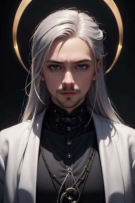 (best quality:1.4),(masterpiece:1.4),(8K:1.2),(Create a striking art piece featuring an edgy male villain:1.2),adorned in a dark and stylish ensemble,with sharp features,intense eyes,and a commanding posture,exuding an aura of malevolence and mystery that captivates and intimidates viewers,phenomenal aesthetic,sumptuous artwork,silver hair,(silver beard:1.2),