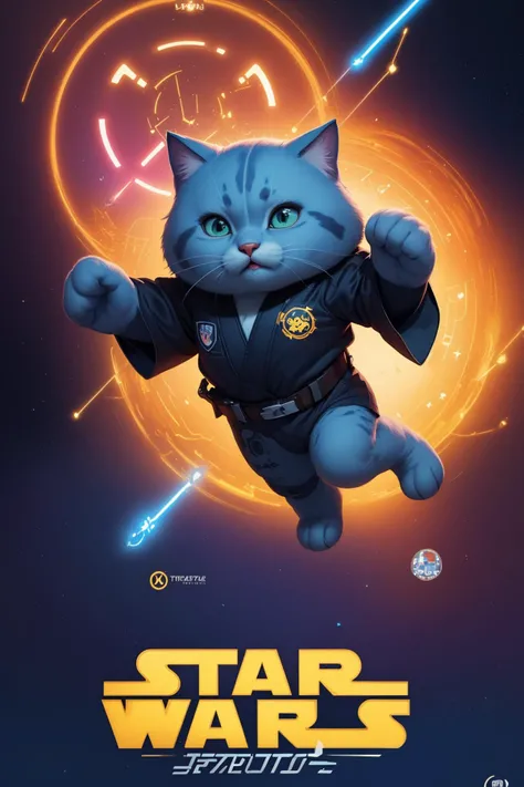 (("STAR CATS" (text logo:1.8))),<lora:Harrlogos_v2.0:1.8>,(full body),(((fat cats))),(screensaver for the  "Star Wars" fat cats in Jedi costumes, holding lightsabers in their hands),predominant violet and red and blue color,hyper-detailed,hyper-realism,sharp shot,cinematic,background action-packed,