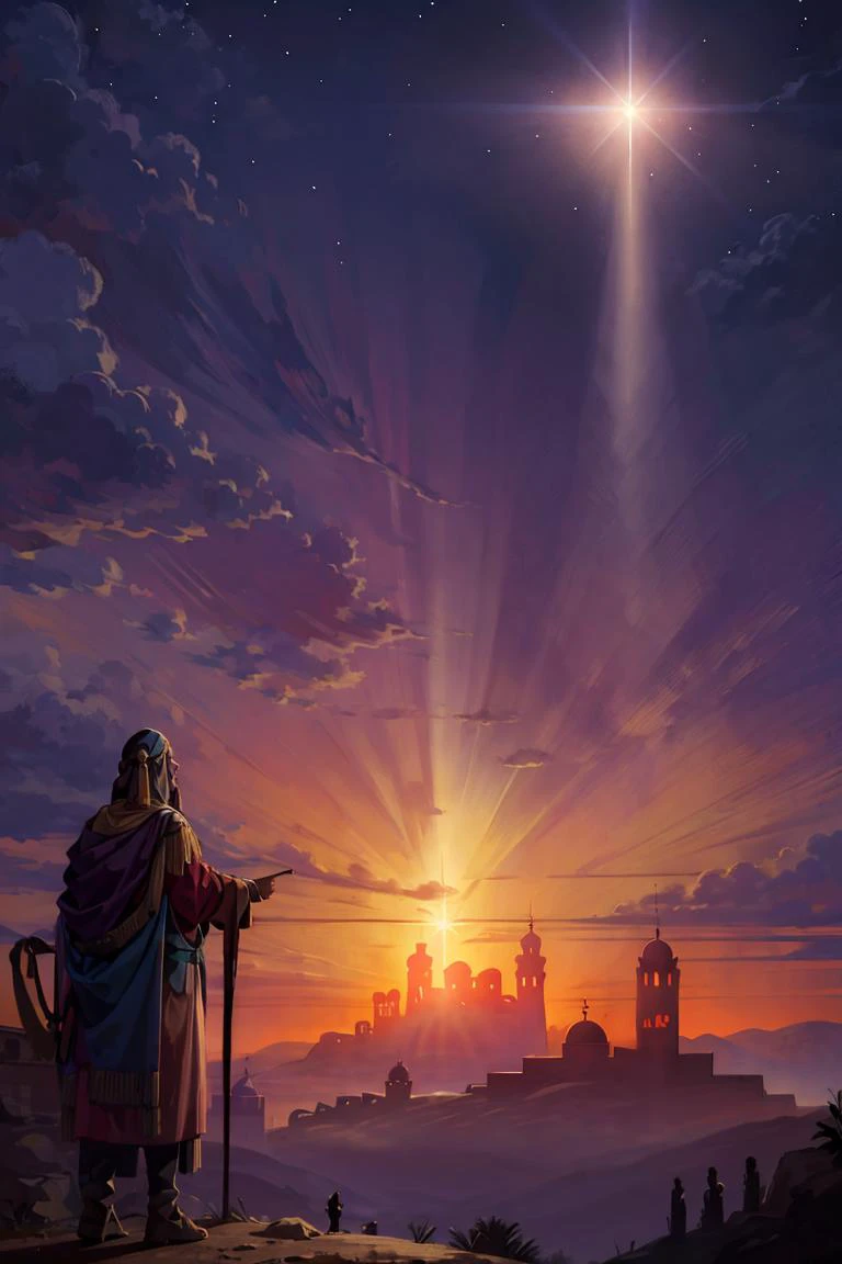 ((masterpiece,best quality)), absurdres,
<lora:Star_of_Bethlehem:0.8>, Star_of_Bethlehem, night sky, starry sky, sunset, silhouette,
