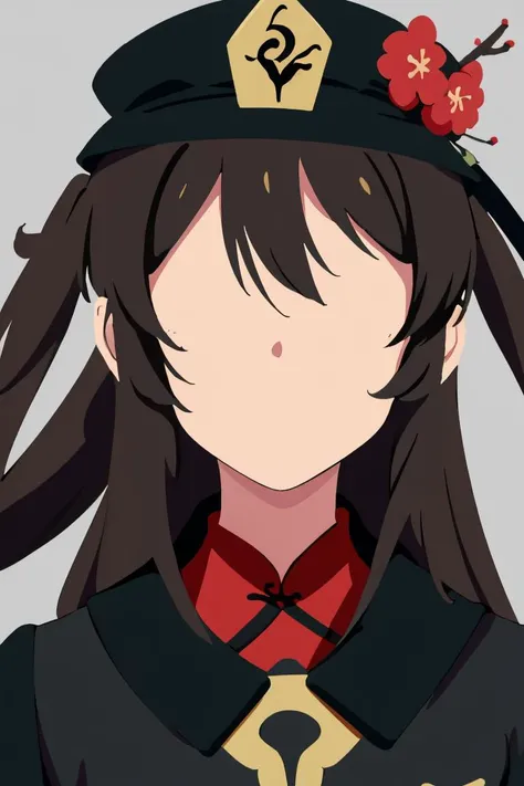 Highly detailed, High Quality, masterpiece, perfect ligthing, <lora:Minimalist:1> ChopioMinimalist, simple background, grey background, no eyes:1, no face, no mouth, <lora:hutao1:0.7> hutaodef