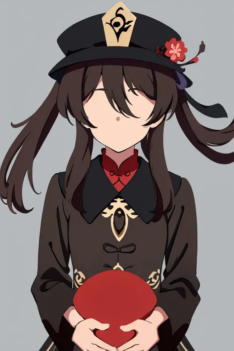 Highly detailed, High Quality, masterpiece, perfect ligthing, <lora:Minimalist:1> ChopioMinimalist, simple background, grey background, no eyes:1, no face, no mouth, <lora:hutao1:0.7> hutaodef