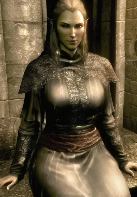 <lora:Altmer-Female:0.8>, Altmer-Female, 1girl, solo, sitting, smile, (masterpiece, best quality, absurdres, detailed, ultra-detailed:1.3), (highly detailed, high quality:1.3)