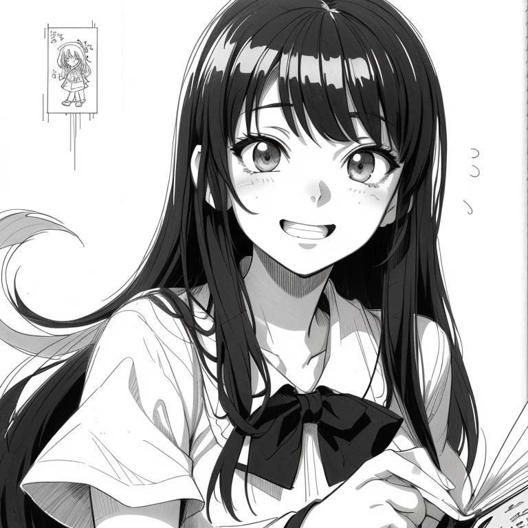 mikan sakura, gakuen alice, mischievous, ((manga sketch, black and white, crosshatching))