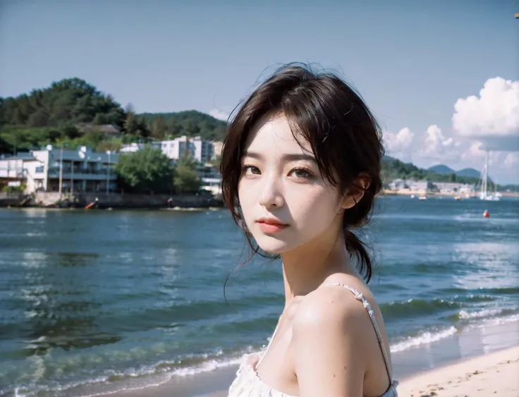 masutepiece, Best Quality, Illustration, Ultra-detailed, finely detail, hight resolution, 8K Wallpaper, Perfect dynamic composition, Beautiful detailed eyes , the beach, Sexy face,Face feeling ecstasy,Face at the peak of sexual arousal,profile,Perfect and beautiful face