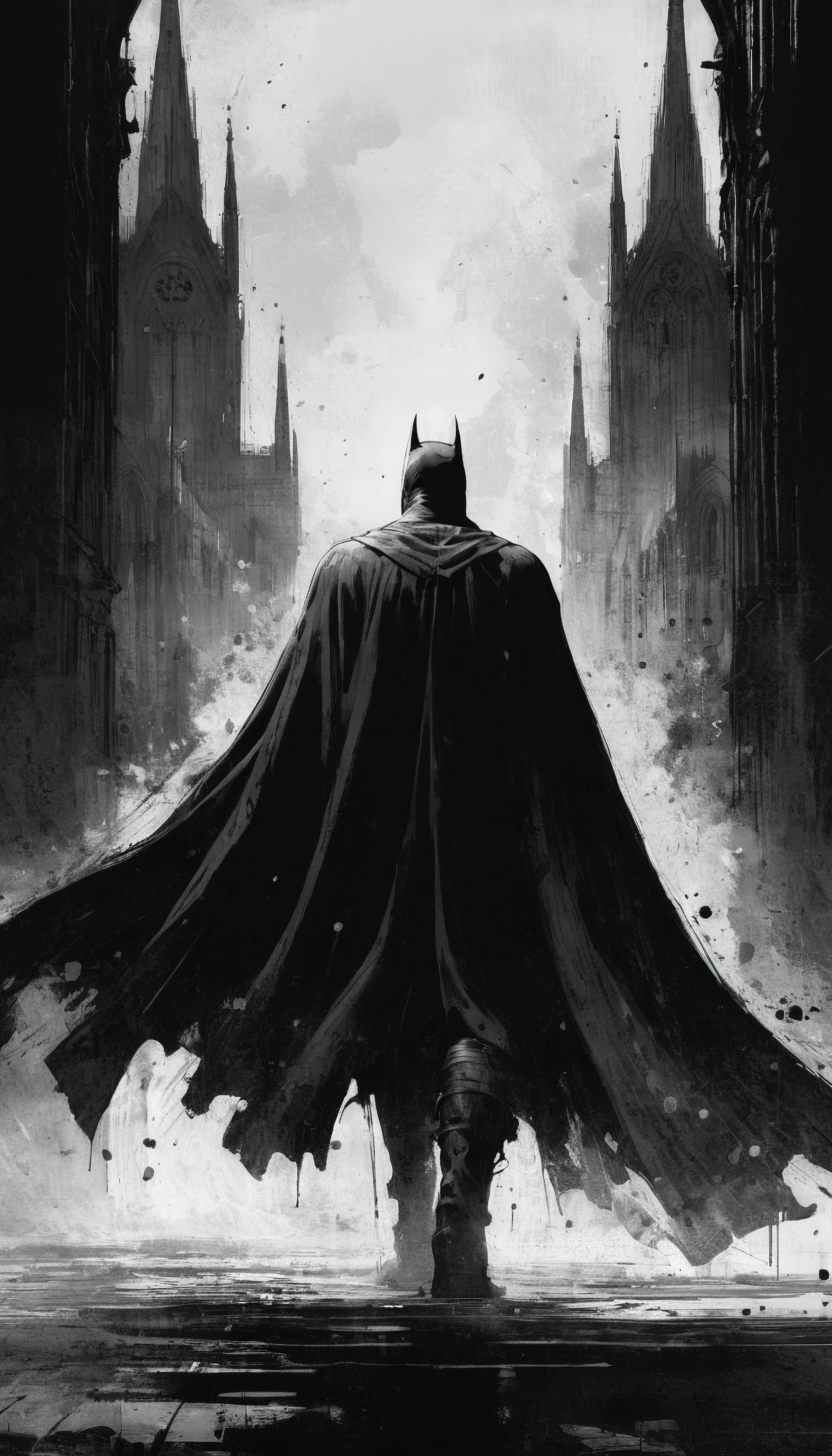 Create a black and white line drawing from a comic book in the distinctive dirty and avant-garde style of (Dave McKean:1.3), with Batman on a inside a gigantic gothic cathedral with his huge cloak floating in the wind. The illustration should be rendered primarily in black and blue, with occasional pops of white to create a sense of depth and atmosphere. The perspective is immense. Batman is viewed from behind
Digital concept art with a touch of dramatic mood & color, painted in a dirty way, with stains.
painting, details, stains, intricate, artstation, 4K, oil painting <lora:add-detail-xl:0.8> <lora:SDXL_Kr355e_v1:0.4> Inkdrawing