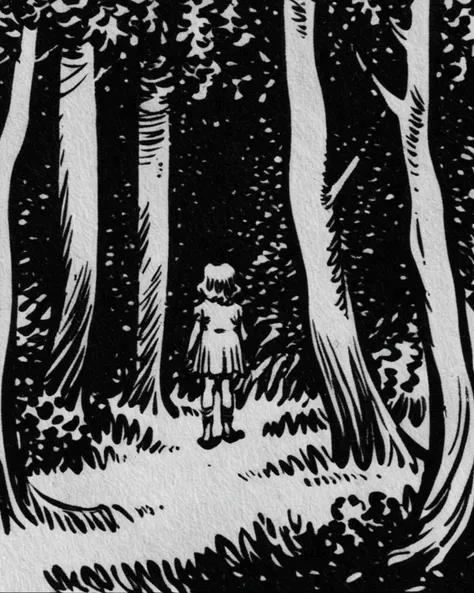 (little girl:1.2) (path in the woods:1.5) forest sketch ink drawing <lora:SDXL_Inkdrawing_v1:1.2>