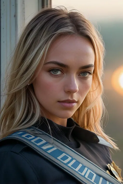 beautiful woman (EPWh1tn3yTh0rnqv1st:.99), perfect hair, jewellery, ((portrait)), (closeup:1.2), ((from the waist up)), ((( at dawn :1.2 ))), natural skin texture,  (( as a police woman:1.2)),  ((wearing a police uniform:1.3)), 24mm, 4k textures, soft cinematic light, adobe lightroom, photolab, hdr, intricate, elegant, highly detailed, sharp focus, ((((cinematic look)))), soothing tones, absurdres, stunning, insane details, intricate details, hyperdetailed, low contrast, soft cinematic light, exposure blend, hdr, faded, now, ("I've got a bad feeling about this.":1.1)