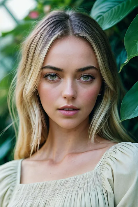 beautiful woman (EPWh1tn3yTh0rnqv1st:.99), perfect hair, jewellery, ((portrait)), (closeup:1.2), ((from the waist up)), ((( A modern botanical conservatory, filled with a variety of tropical plants and flowers :1.2 ))), natural skin texture, (( Smock dress :1.2)), 24mm, 4k textures, soft cinematic light, adobe lightroom, photolab, hdr, intricate, elegant, highly detailed, sharp focus, ((((cinematic look)))), soothing tones, absurdres, insane details, intricate details, hyperdetailed, low contrast, soft cinematic light, exposure blend, hdr, faded, now, ("I've got a bad feeling about this.":1.1)