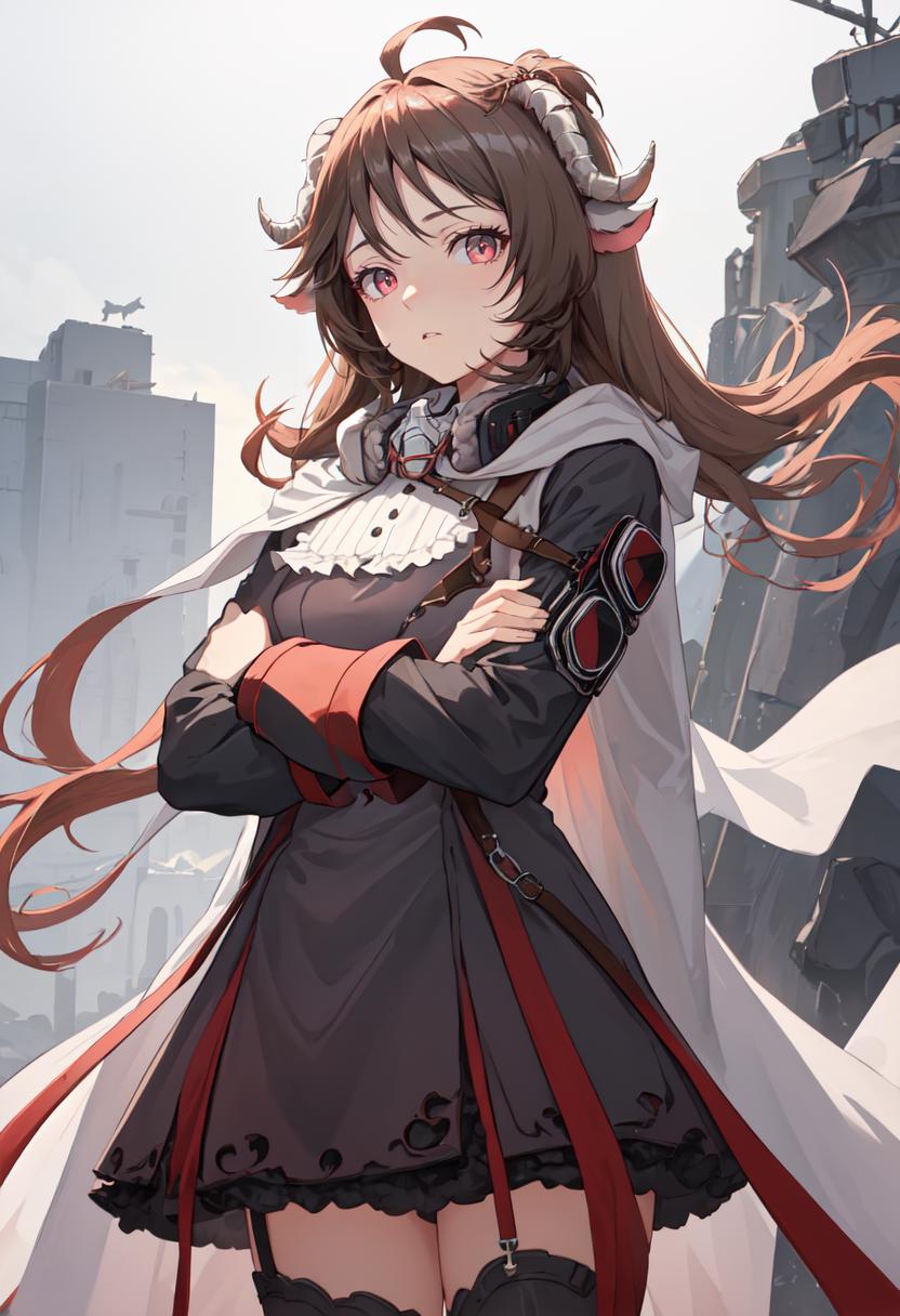 A woman in a dress and a cape standing in front of a building - SeaArt AI