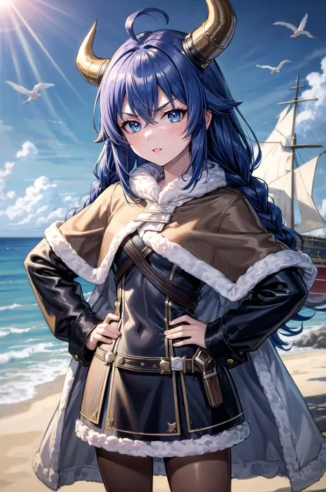 (masterpiece, best quality, detailed), 1girl, solo, roxy_migurdia, long hair, braid, hair between eyes, twin braids, very long hair, ahoge, crossed bangs, looking at viewer,
<lora:AncientVikings:0.9>, ancient viking, viking helmet, horned helmet, fur trim, helmet, ship, ocean, waves, seagull, cloudy sky, hands on hips, parted lips, v-shaped eyebrows, serious