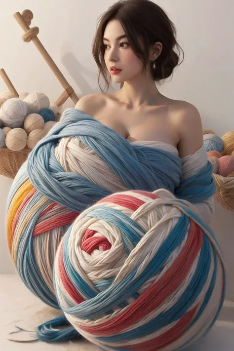 masterpiece, best quality, 1girl, <lora:kwFemaleBeta32_v13:0.4>, <lora:èè纱线ç:0.6>, giant yarn ball