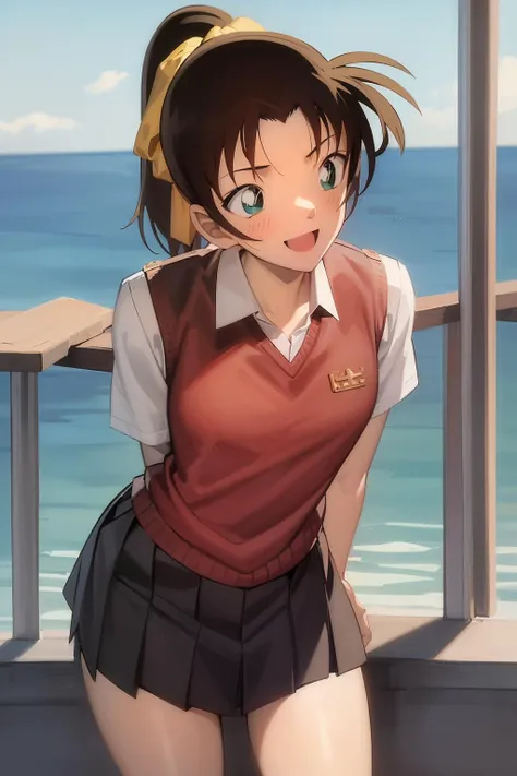 ((masterpiece)), (8k, high_resolution), (distinct_image), (best quality), (sunshine, face on light), (face on light:1.1), (meitantei conan \(style\), detecive conan \(style\), meitantei conan), solo, beautiful eyes and detailed face, ((1girl, solo)), medium breasts, wide hip, (abs:0.8), ((school uniform)), (ponytail), (blush, happy, happy smile, laughing), <lora:kazuha-015:1>