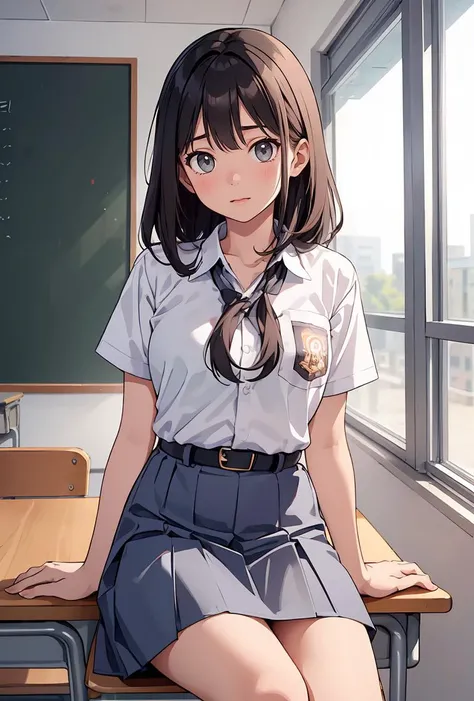 TBDICK, classroom, classroom desk, classroom chairs, school desk, school chair, During class, ((Penis on the table:1.2, tabletop penis:1.2, tabletop phallus:1.2)), desk and chair set, A set of school desk and school chair, press your butt against the glass, ass on glass, window