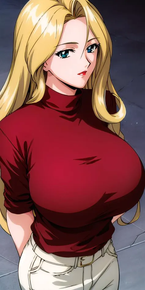 <lora:RexV3:0.7> macross7rex, huge_breasts, standing, solo, sweater, masterpiece, best_quality, detailed_face, detailed_eyes, highres, beautiful, detailed,