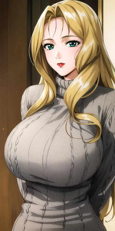 <lora:RexV3:0.7> macross7rex, huge_breasts, standing, solo, sweater, masterpiece, best_quality, detailed_face, detailed_eyes, highres, beautiful, detailed,