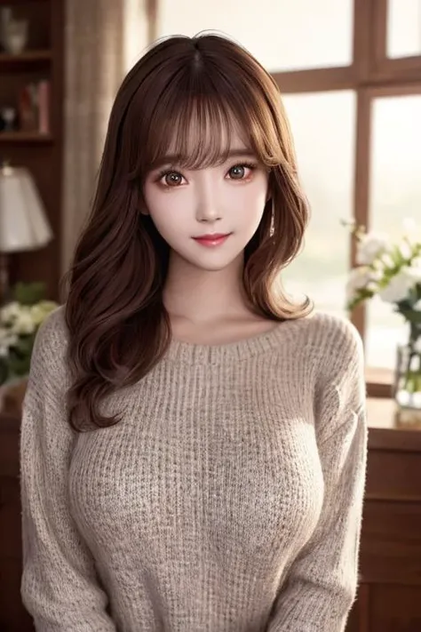 <lora:CBAV-yua:0.7> yua, best quality, professional lighting, super detailed, realistic, beautiful detailed face eyes,
looking at viewer,smile,sweater