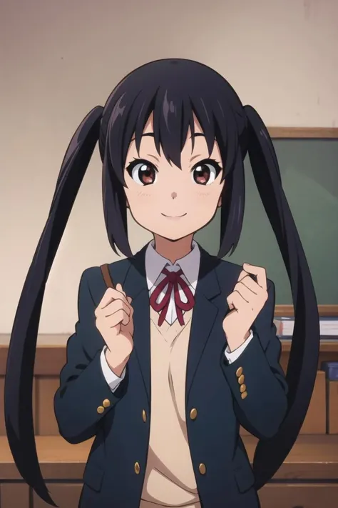(((picture perfect))), 1girl, solo, <lora:azusa-kon:0.8>, azusa nakano, school uniform, jacket, looking at viewer, smile