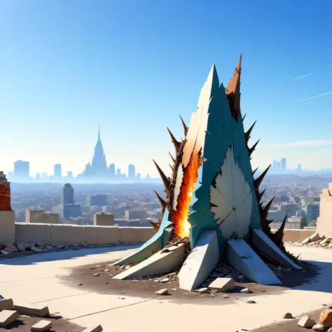 (reduced minimal illustration:1.16), (émile gallé \(artist\) inspired artwork:1.19), (destruction composition:1.14), echinoderm, in front of the internet, city ruins in the background, cartoon painting
