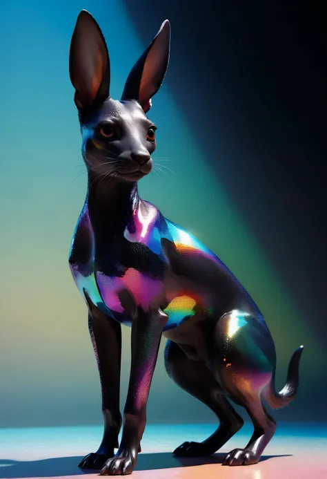 maintaining enigmatic, futuristic whimsical, sharp edges, along with tailored, androgynous face, photorealism, introducing futuristic, whimsical essence, low leg bikini, sparkling dogs, max blackrabbit style, typical of blackrabbits work, iridescent scales grace figure, lowleg bikini highlighting lean physique, creating elongated shadows, complemented by welldefined cheekbones contributing to its structural elegance