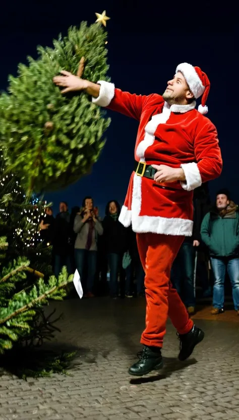 xmastreetoss, person, scenery, detailed background, masterpiece, best quality, high quality, absurdres  <lora:xmastreetoss_xl_v2:1>