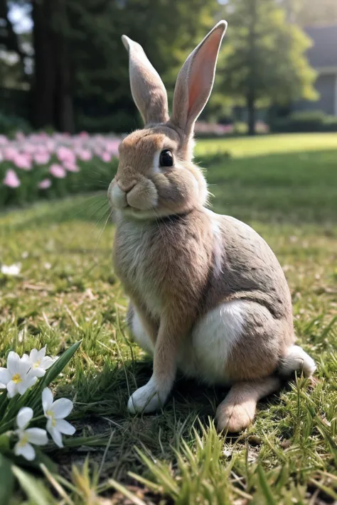 rabbit, lawn, sunlight, spring