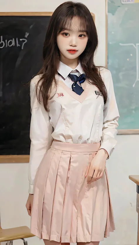 (half body:1.5), long sleeves, (school uniform:1.5), school, school bag, stocking, smile, classroom, chalkboard, chair, short hair, standing
<lora:kpop_Chaewon_v1:1>, uniform, school uniform, school, school bag, smile, classroom, chalkboard, chair, 1girl, (half body:1.5), half length shot, eye contact, shiny eyes, (looking at viewer:2), facing the viewer, solo, detailed skin, smooth skin, red lips, blush, detailed hair, pureerosfaceV1.9Q3J, [:(detailed face:1.2):0.2], <lora:goodhands_Beta_Gtonero:1>, photography, RAW photo, photo, sharp focus, Canon 5D, Fujifilm, cinematic lighting, professional lighting, natural light, ray tracing, volumetric light, masterpiece, best quality, high quality, highres, ultra highres