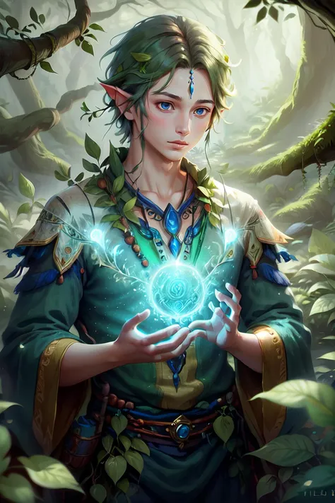 <lora:NatureMagic:1> naturemagic, 1boy, shaman, nature, trees, mystic, valley, fantasy,