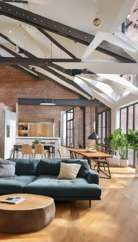 real estate photography style of a modern loft, professional, inviting, well-lit, high-resolution, property-focused, commercial, highly detailed