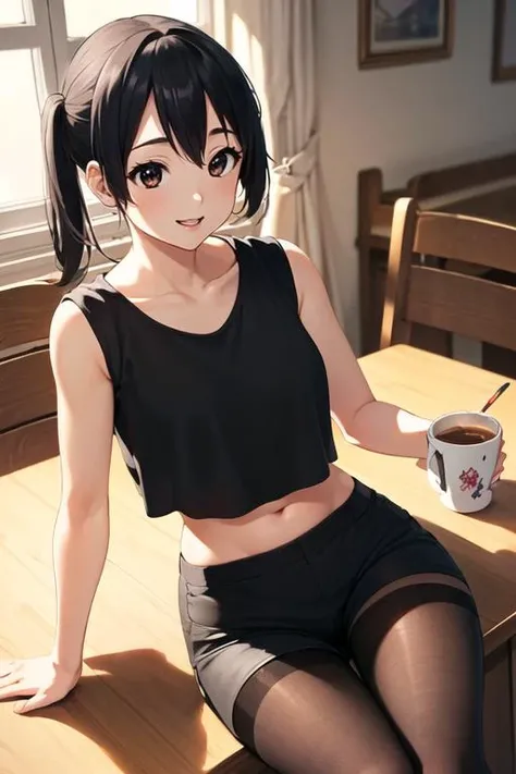 (best quality, masterpiece, high resolution:1.4),
(1girl, solo, Azusa Nakano), <lora:Character_Azusa2:1>,
(black crop top, black shorts, pantyhose:1.2),
sitting at table, cup of coffee, smile,
caf, windows, sunshine,
volumetric lighting, radiosity, perfectionism, post processing, vibrant, max detail, insanely detailed,