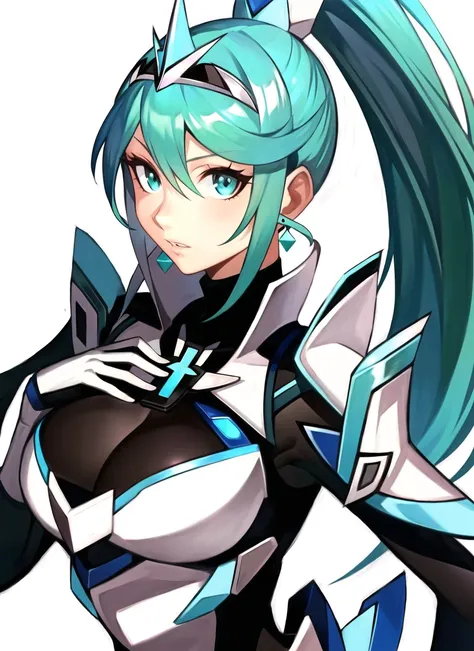 best quality,ultra detailed,looking at viewer,solo, ulvida,dark-blue hair,white hair,two-tone hair,big breasts,black bodysuit,
standing,(front view,portrait),full body,