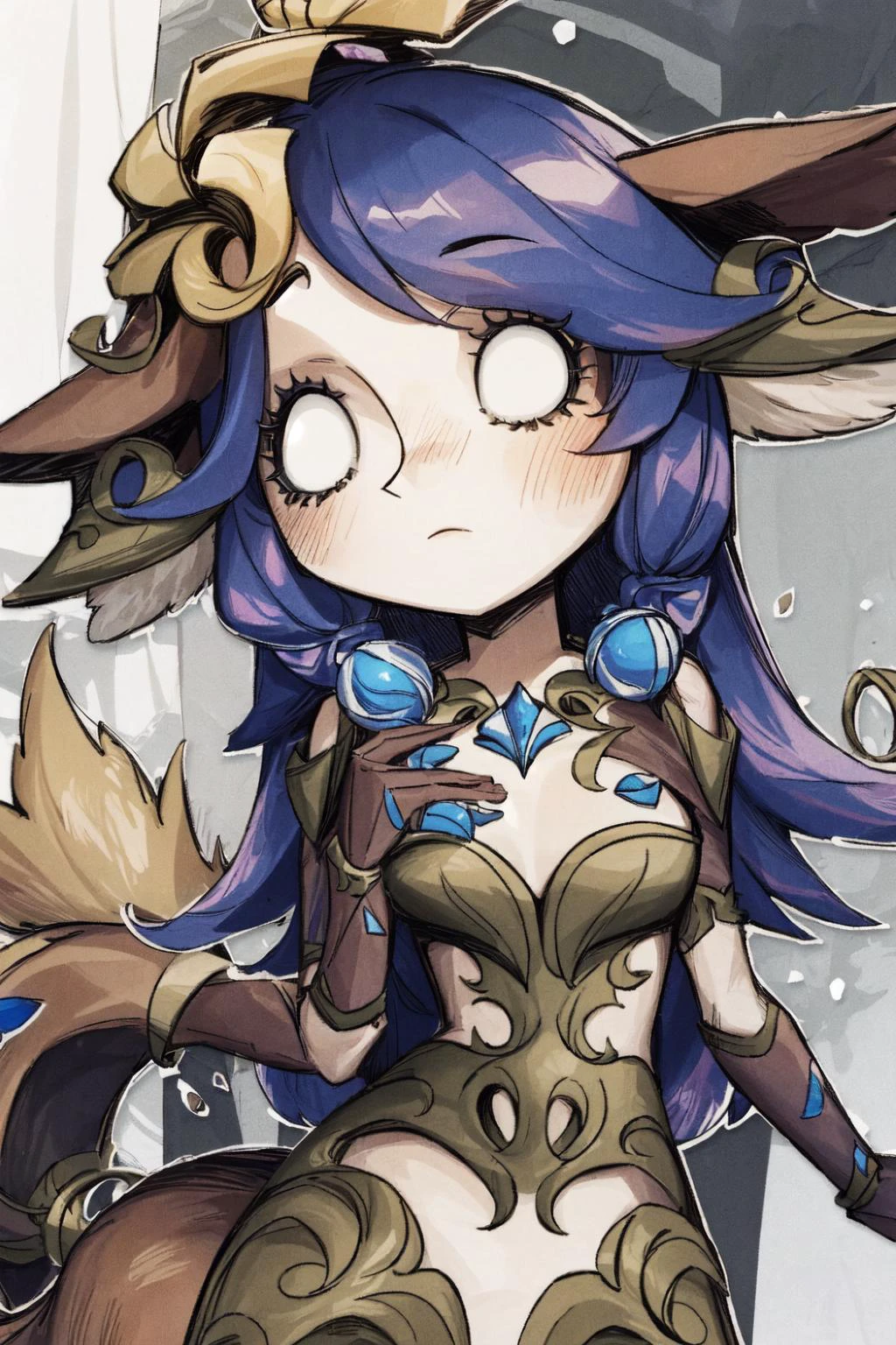 (masterpiece, best quality), intricate details, 8k, artstation, wallpaper, official art, splash art, sharp focus,
1girl, <lora:Lilliav0.1:0.8> lillia, deer centaur, monster girl,
<lora:DST_v1-08:0.8> blank eyes,